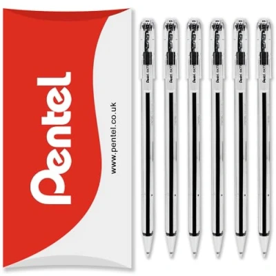 Imagen de Pentel Negro Excelente Bolígrafo Bolígrafos 0.7mm Punta de Pluma 0.25mm Line Ancho Línea Fina Tinta Recargable Bk77 (Paquete 6) Negro, Pack Of 6