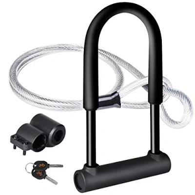 Imagen de DINOKA antirrobo en forma de U para bicicleta, D, alta seguridad, con cable flexible acero 1,2 m, L
