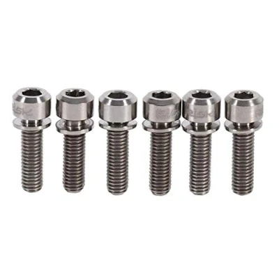 Imagen de Pernos de titanio para bicicleta MTB Tornillo Ti, Tornillos aleación M5 x 18 mm 6 piezas con arandelas fijadas vástago MTB(Plata)