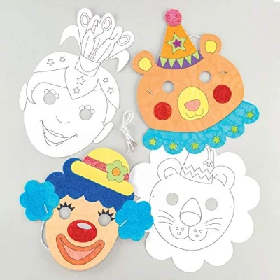 Imagen de Baker Ross Kits de caretas personajes del circo para colorear (Pack 8) Manualidades infantiles decorar variadas y disfrazarse