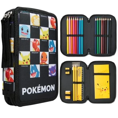 Imagen de Pokémon Estuche Escolar para Niños y Adolescentes Organizador con Compartimentos Kit Completo Lápices de Colores (AOP Personajes)
