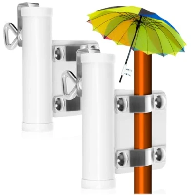 Imagen de com four® 2X Soporte de Sombrilla Paragüero para Balcón, Terraza o Mesa Gancho Postes Paraguas hasta Ø 28 mm, Grosor Panel 30 mm (02 Piezas Mango Porta Parasol)