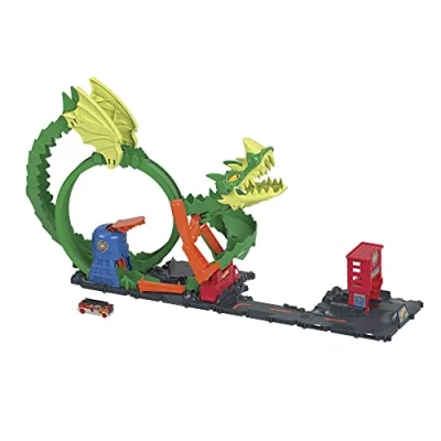 Imagen de Hot Wheels City Dragón con camión de Bomberos, Pista para Coches Juguete (Mattel HDP03)