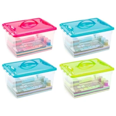 Imagen de AC Pack de 4 cajas ordenación plástico Transparente con asa Nº 9 Contenedor para almacenar juguetes, libros, ropa, mantas. Capacidad 12 litros. Dimensiones aprox.: 18 x 34 27 cm (Surt)