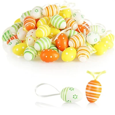 Imagen de com four® 72x Huevos de Pascua para Colgar Decoraciones Pintados a Mano en Colores Pastel con Diseños Geniales y Cinta Tamaño: 4 cm