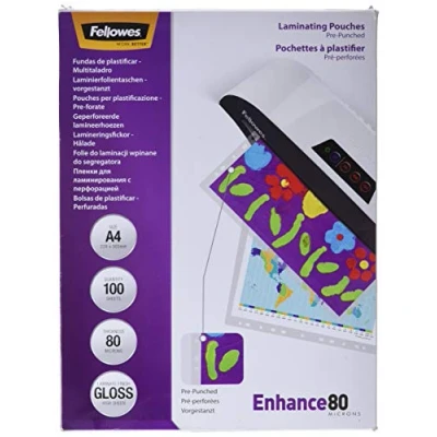 Imagen de Fellowes Fundas de Plastificar A4, acabado brillo, 100 hojas, 160 micras (2 x 80 micras), calidad, adecuadas para fotos y avisos