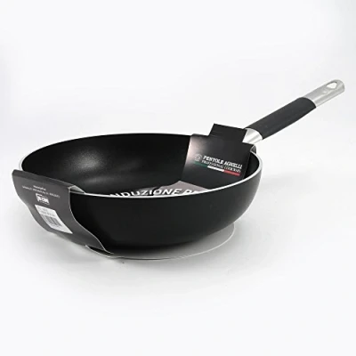 Imagen de Ollas Agnelli Alblack avellanado Pan de Alta, Aluminio, Espesor 3 mm, 8 mm Fondo inducción, con Mango Tubular Acero Inoxidable Fresco, Negro, 24 cm