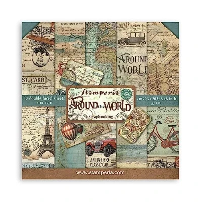 Imagen de Stamperia Around The World Bloc de Papel (10 Hojas, 20,3 x cm, Doble Cara), Multicolor, 20.3 (8&quot; 8&quot;)