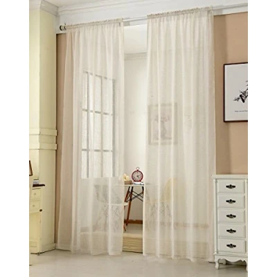 Imagen de WOLTU Cortinas Translúcida 2 Piezas Cortina Visillo para Ventena Dormitorio Salon Aspecto de Lino 140x225 cm Gasa Moderno Crema VH5860cm