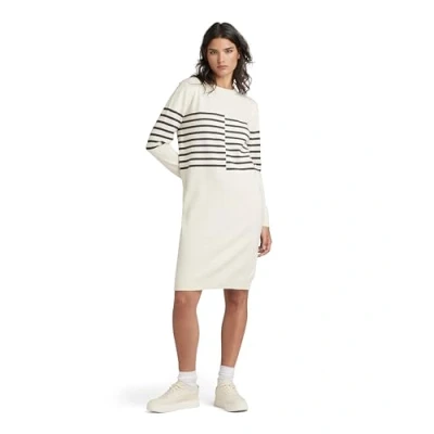 Imagen de G STAR RAW Vestido de Punto a Rayas rotas Informal, Beige Antique White D24515 d563 g286, L para Mujer