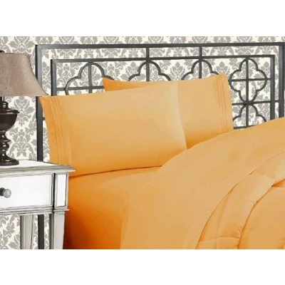 Imagen de Elegant Comfort Lujoso Juego de sábanas Microfibra 1500, Tres líneas Bordadas, 4 Piezas, Resistente a Las Arrugas y la decoloración, tamaño matrimonial, Color Camel