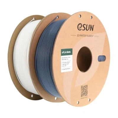 Imagen de eSUN Actualizado PLA Mate Filamento 1.75mm, Impresora 3D Mate, 1KG por Carrete, 2 Carretes para de Impresión 3D, Blanco Lechoso+Gris Oscuro