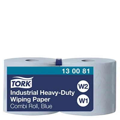 Imagen de Tork 130081 papel de secado extra fuerte para la industria/2 paquetes/3 capas/Paños compatibles con el sistema W1 y W2/Premium/2 bobinas x 119 m largo/azul, 2