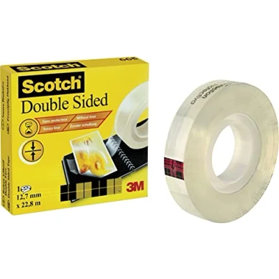 Imagen de Scotch Cinta Adhesiva de Doble Cara 1 Rollo 12 mm x 22,8 m, Transparente Adhesivo Permanente por Ambas Caras Fuerte, Duradera y Segura para Fotos