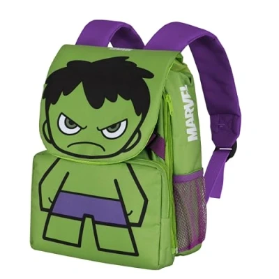 Imagen de Marvel Hulk Angry Mochila Pequeña Expandible EXP, Verde, 18 x 28 cm, Capacidad 15 L