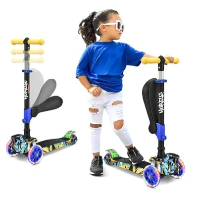 Imagen de Hurtle Patinete niño 3 Ruedas, Juguetes niños 2 años en adelante, con Asiento abatible, Altura Ajustable, monopatin 1, Luces Intermitentes, Color Arbol Real