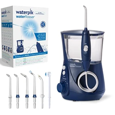 Imagen de Waterpik Ultra Irrigador de Sobremesa Profesional con Agua a Presión y Sistema Avanzado Control 10 Posiciones 7 Boquillas, Eliminación Placa Dental, Azul (WP 663UK EU)