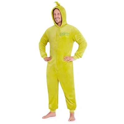 Imagen de The Grinch Pijama Mono Polar Una Pieza con Capucha para Hombre Regalos (Verde, L)