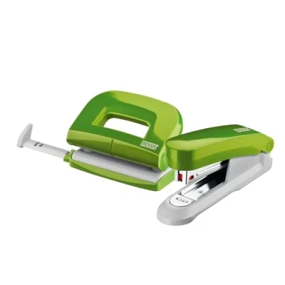 Imagen de Novus Set de escritorio (grapadora E 15 con perforadora 210, incluye 1000 grapas, n.º 10), color verde