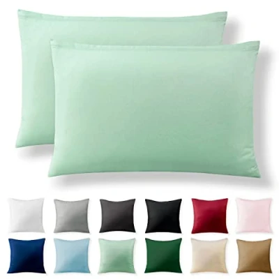Imagen de Alreya Juego de 2 Fundas Almohada Renforcé 100% Algodón 40 x 60 cm Verde Hipoalergénica con Cremallera YKK