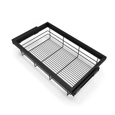 Imagen de Emuca Kit de cesta alambre y bastidor guías con cierre suave para armario, regulable, módulo 800mm, Negro texturizado