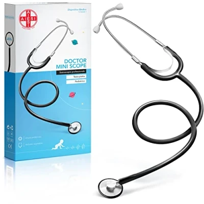 Imagen de AIESI® Estetoscopio profesional de cabeza plana pediátrico color negro DOCTOR MINI SCOPE, Garantía 24 meses