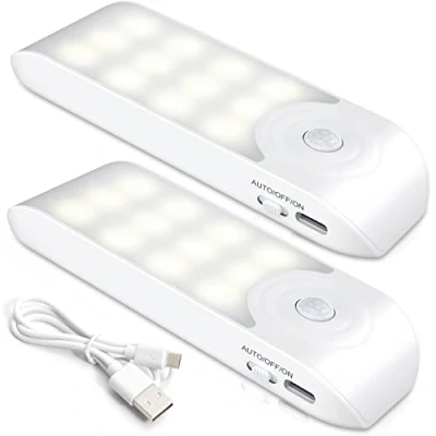 Imagen de Lámpara Nocturna Recargable con Sensor Movimiento (2 PCs 24 LED), Luces 3 Modos, Luz Cálida para Armario, Gabinete, Pasillo, Escalera, Sótano, Cocina, Garaje