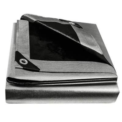 Imagen de lona de 2 m x 4 m, 180 g/㎡, impermeable, con ojales, protección, cubierta madera para muebles jardín, piscina, trampolín, techo, resistente al moho, gris/negro