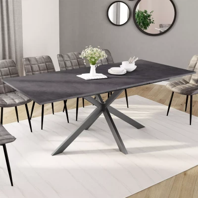 Imagen de IDMarket Mesa de comedor extensible rectangular Jaspe 6 10 personas bandeja efecto hormigón pie araña gris antracita 160 200 cm