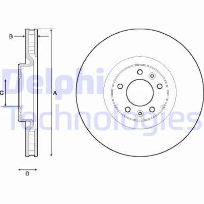 Imagen de DELPHI BG4716C Disco de freno 330 30 5 ventilado revestido sin procesar cojinete rueda, anillo sensor ABS PEUGEOT: 308 II Hatchback, SW 2