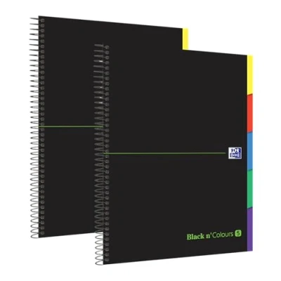 Imagen de Oxford Black N&#039;Colours, Cuadernos A4+, Microperforado, Tapa Extradura, 100 Hojas, Cuadrícula 5 x 5, Pack 2 libretas, pestañas