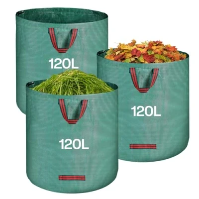 Imagen de QOEOTUY Sacos de Jardín 3X 120L Bolsas Basura con Asas, Gran Capacidad, Plegables y Reutilizables Jardinería para Recoger Plantas, Residuos Hojas