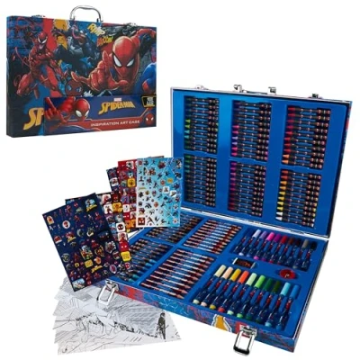 Imagen de Marvel Avangers Spiderman Set Estuche de Colores para Niños Rotuladores, Lápices Colores, Crayones Más 130 Piezas (Multicolor Spiderman)