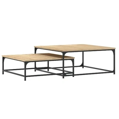 Imagen de vidaXL Mesa de Centro Apilable 2 Piezas, Auxiliar Rectangular, Juego Mesitas para Salón, Estilo Industrial, Madera Ingeniería Roble Sonoma