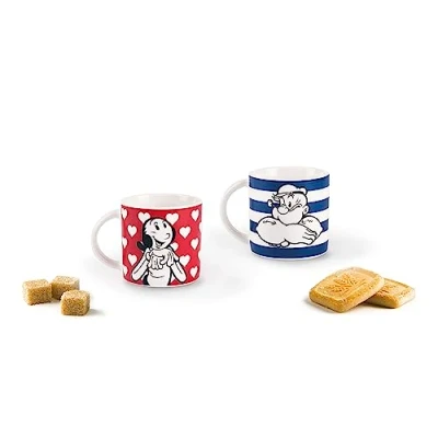 Imagen de Excelsa Popeye &amp; Olivia Juego de 2 Tazas café, Porcelana, Rojo/Azul