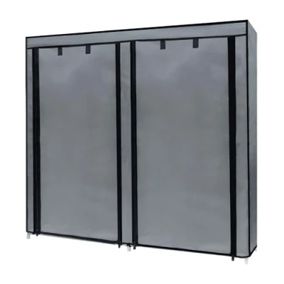 Imagen de INTIRILIFE Armario Plegable 120x30x110 cm en Gris Ceniza con Cremallera de Tela Zapatero Aparador 12 Compartimentos Camping Textil