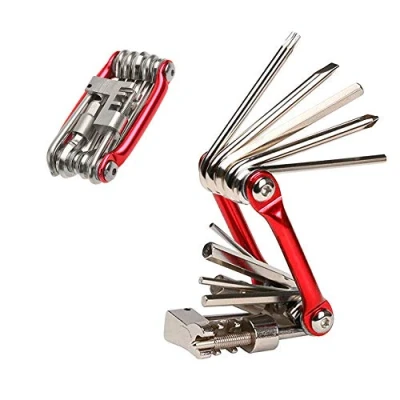Imagen de Aiqeer 11 en 1 Multifunción Bicicleta Reparación Herramientas, Kit Multiherramienta Bicicleta, Mini Herramientas de y Mantenimiento Bicicletas Plegables Portátiles (Rojo)