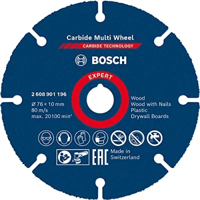 Imagen de Bosch Professional 1x Disco de corte Expert Carbide Multi Wheel (para Madera dura, Ø 76 mm, accesorios Mini amoladora)