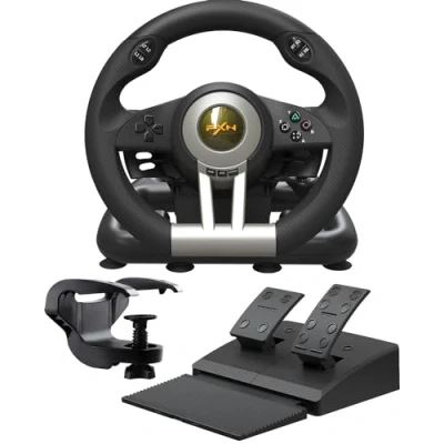 Imagen de PXN V3 Pro Volante con Pedales de Juego 180, Retroalimentación Vibración, Paletas Cambio, Cambiador Marchas Corporal para PC, PS3, PS4, Xbox y Switch Negro