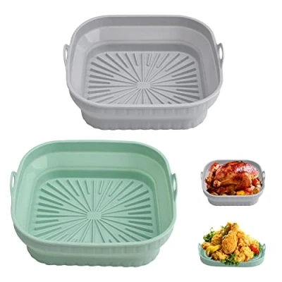Imagen de 2 Pezzi Molde Silicona Freidora de Aire, 20.5CM Bandeja Aire Moldes para Air Fryer Accesorios sin Aceite Horno y Microondas