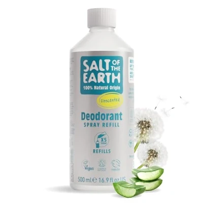 Imagen de Natural Deodorant Spray Refill by Salt of the Earth, Unscented, Fragrance Free Vegan, Long Lasting Protection, Leaping Bunny Approved, Made in UK 500ml