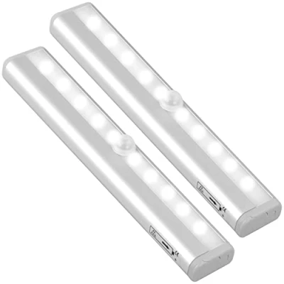 Imagen de Jinlaili 2 Piezas Luz Armario, 10 LED Nocturna con Sensor de Movimiento, Funciona Pilas, Lámpara Tira Magnética Adhesiva, Luces Noche para Pasillo, Escalerav, Cocina, Garaje