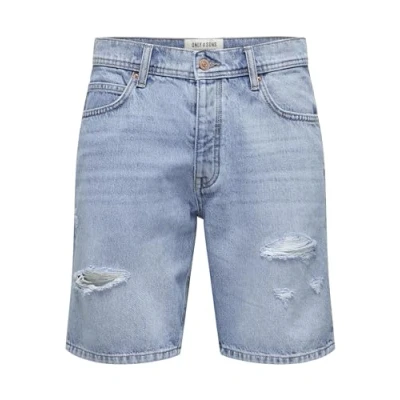 Imagen de Only &amp; Sons Geschnitten Mittlere Taille Shorts vaqueros, Hombre, Talla: Small, Light blue denim