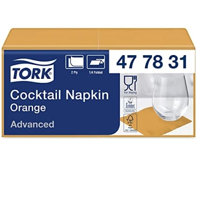 Imagen de Tork 477831 Cocktail Servilleta de papel, 2 capas, 12 paquetes 200 unidades (2400 servilletas), 24 cm x cm, Advanced, color naranja