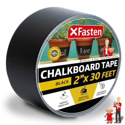 Imagen de xfasten negro pizarra extraíble de cinta, 5 cm x 10 m, negro, revestimiento resistente adhesivas etiqueta cinta americana