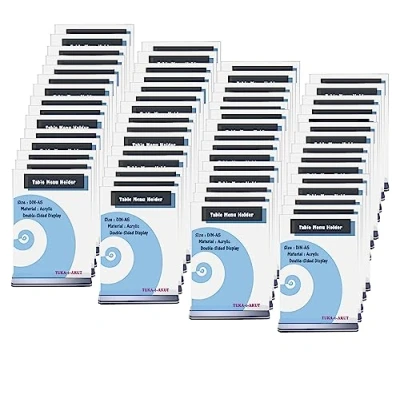 Imagen de TUKA 60x A5 Menu Soporte Doble Cara, Forma de T con Base, Soportes Sobremesa para Carteles, Menús, Promociones, Porta Carteles. Expositor Mesa, Acrílico Transparente, Vertical TKD8205