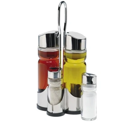 Imagen de LS Kitchen Set de Vinagrera y Aceitera Acero Inoxidable Cristal 4 Piezas