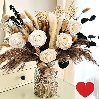 Imagen de 100 Flores Secas con Jarron, Artificiales Decoracion, Centros De Mesa Centro Decorativo Salon