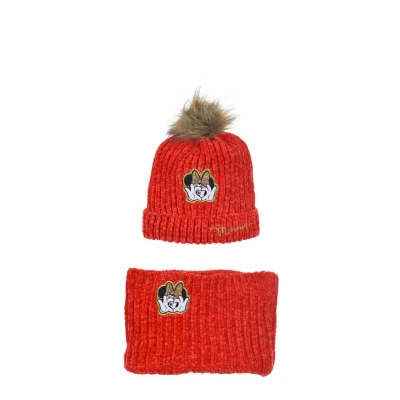Imagen de Sun City Minnie Mouse Juego de punto infantil (2 piezas, gorro y bufanda para niña), rojo, 54