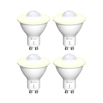 Imagen de TobeBright Bombilla de Luz Deportiva Inteligente LED, Sensor GU10 PIR 5W, Blanco Cálido 3000K, Encender/Apagar Automáticamente Las Luces Seguridad en Escaleras Garajes(4 Piezas)